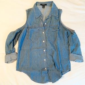 Chambray Cold Shoulder Top